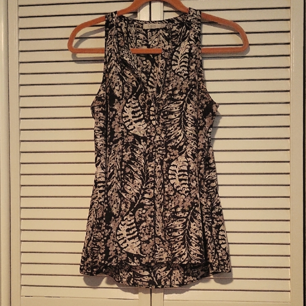 Dalia Black and White Leaf Print Tank Top